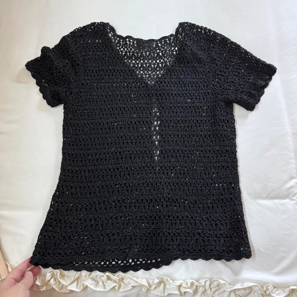 Y2K Style & Co black crochet cardigan size petite medium - Picture 5 of 5